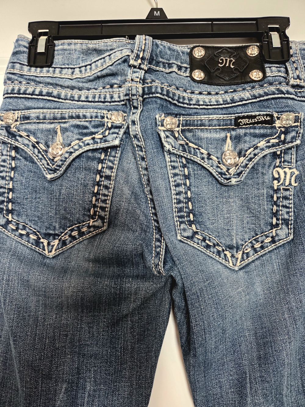 Miss Me Embroidered Pocket Jeans - Blue Denim